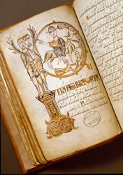 Intocht in Jeruzalem Manuscript van de Bolognese school. (MS.123-Foglio 54 v) 11e eeuw Rome, Biblioteca Angelica