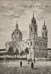 Estrela Basiliek, Lissabon, Portugal, gravure uit L