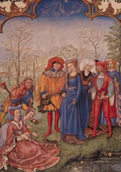 F.4v Maand april: een huwelijksstoet, uit Brevarium Grimani