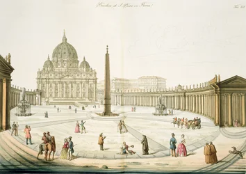 Gevel van de Sint-Pietersbasiliek in Rome met het plein ervoor, plaat 25 uit Deel III van De geschiedenis van de naties, gegraveerd door G. Lago