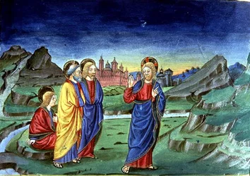 Fol.103v Na de Transfiguratie vertelt Christus de apostelen dit feit niet te onthullen tot na de Opstanding