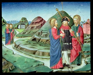 Fol.130v Christus begeleidt twee discipelen naar Emmaüs zonder dat ze beseffen dat hij het is