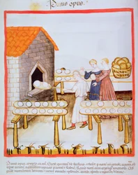 Bruin brood bakken, illustratie uit Tacuinum Sanitatis