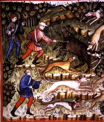Fol.96r Jacht op Dieren, illustratie uit 
