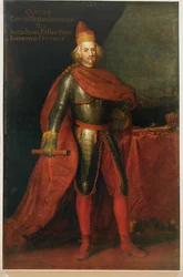 Francesco Morosini, Doge van Venetië, onderscheidde zich in de oorlogen tegen de Turken ... (schilderij op doek)
