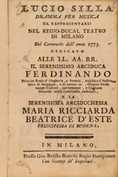Frontispice van Mozarts Lucio Silla, uitgevoerd in Milaan in 1773