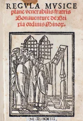 Frontispice uit Regula musica door Bonaventura da Brescia (ca. 1452-ca. 1517).