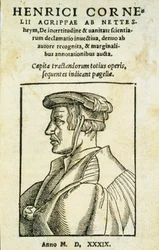 Frontispice van De Incertitudine et Vanitate Scientiarum Declamato Invectiva, door Heinrich Cornelius Agrippa, 1539