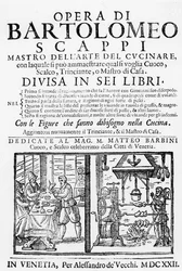 Frontispice van het kookboek van Bartolomeo Scappi, 1622