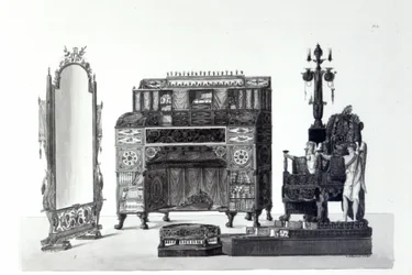 Meubilair in Griekse stijl uit Architecturale Decoraties door Gaetano Landi, gegraveerd door G. D