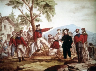 Garibaldi (1807-1882) gewond in Aspromonte.