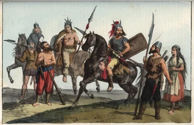 Germaanse stam van de Alemannen (Alamannen) - stam van de Alemannen (Alamanni), Alemannen - gravure uit ‘Usi e Costumi di Tutti i Popoli dell