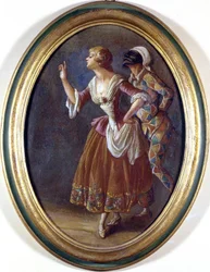 Harlekijn en Colombine. Anoniem schilderij uit het begin van de 19e eeuw. Burcardo Museum, Rome