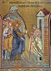 Genezing van de melaatse - mozaïek, Monreale, Italië