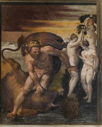 Hercules doodt de Kretenzische stier, uit de Gele Kamer, Rocca Meli Lupi, Soragna, Parma
