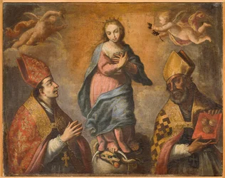 Immaculata tussen St. Canio (of St. Augustinus) en St. Nicolaas, eerste helft 18de eeuw (olieverf op doek)