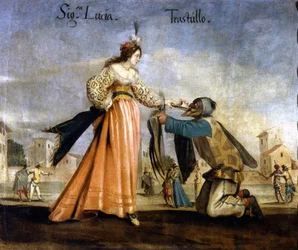 Italiaanse maskers. Madame Lucia en Trastullo. Museo Scala Milaan