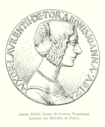 Jeanne Albizzi, vrouw van Laurent Tornabuoni, Kabinet van Medailles van Parijs (gravure)