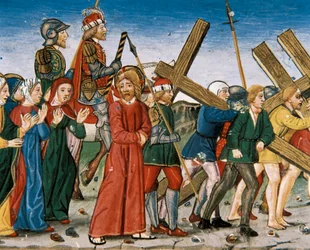 Jezus leidt naar Calvarie en de Heilige Vrouwen op weg