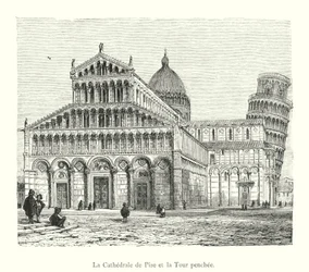 De Kathedraal van Pisa en de Scheve Toren (gravure)