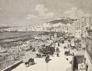 La Marinella, Napels, Italië, gravure door Sabattini naar tekening van A. Della Valle, uit L
