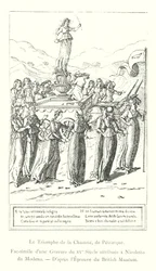 De triomf van de kuisheid, door Petrarca, facsimile van een 15e-eeuwse gravure toegeschreven aan Nicoletto da Modena, naar de proef van het British Museum (gravure)