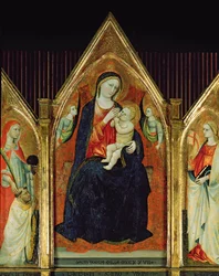 Madonna die het Christuskind voedt met heiligen (detail)