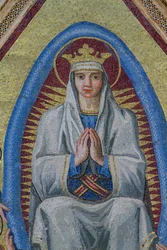 Madonna in mandorla, detail van Tenhemelopneming van Maria in glorie, mozaïek, gevel van centrale ingang, gevel van de kathedraal van Orvieto