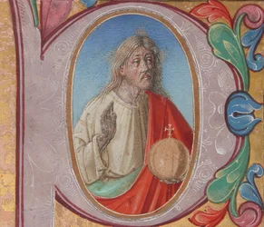 Manuscriptverlichting met Salvator Mundi in een Initiaal P, uit een Koorboek