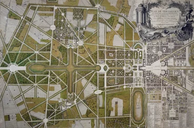 Kaart van Villa Mansi en zijn tuinen in Capannori (Toscane), gravure, Italië
