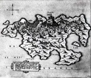 Kaart van het eiland Zante, een Venetiaans bolwerk tegen de Turken