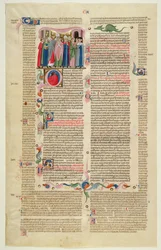 Marlay Cutting IT.7: Blad met miniatuur uit Gratians Decretum met de zaak van de abt die bisschop werd