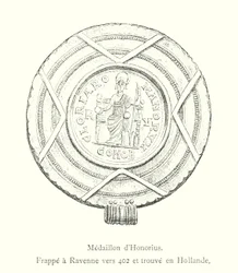 Medaillon van Honorius, Geslagen in Ravenna rond 402 en gevonden in Nederland