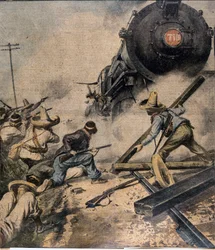 Mexicaanse revolutie: de rebellen bestormen een trein Illustratie door Abbo in "L
