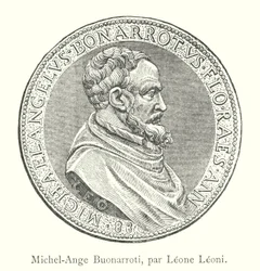Michelangelo Buonarroti, door Leone Leoni (gravure)