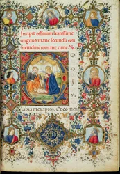 Ms 154 f.14r Aanbidding van het Christuskind, uit een Getijdenboek, Italiaans