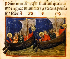 Ms. 406, miniatuur uit Tra tatus hedificationis et constructionis ecclesiae Sancti Johannis Evangeliste, ca. 1330-40
