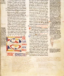 Detail van een plantvormige gehistorieerde initiaal C uit Gratians Decretum, late 12e eeuw