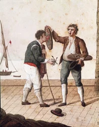 Oude Napolitaanse beroepen: verkopers van kleine slangen - (Oude Napolitaanse beroepen: verkoper van ringslangen), 19e eeuw - Napels, Museo Nazionale di San Martino