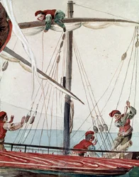 Oude Napolitaanse ambachten: een vissersboot - 19e-eeuwse aquarel - Napels, Museo Nazionale di San Martino