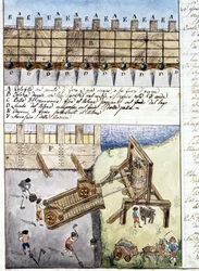 Pagina van een notitieboekje met uitleg over de bouw van een dam. 17e eeuw. Archivio di stato de Milaan