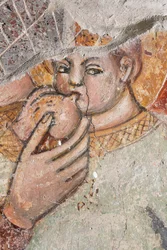 Bijzondere Madonna die het kind de borst geeft; fresco