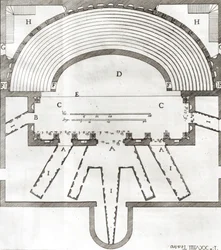 Plattegrond van het Olympisch Theater, Vicenza, ontworpen door Andrea Palladio (1508-80) gebouwd in 1580-85
