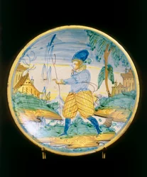 Bord met een jong figuur, Montelupo-fabricage