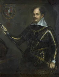 Portret van Alessandro I Pico della Mirandola, Markies van Concordia en Hertog van Mirandola, in harnas, 1622