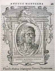 Portret van Andrea Mantegna (c.1430-1506) uit Vasaris Levens van de Kunstenaars, voor het eerst gepubliceerd in 1550