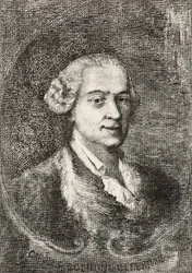 Portret van Carlo Goldoni (1707-1793), Italiaanse toneelschrijver, gravure door Marco Pitteri naar schilderij van Giambattista Piazzetta en tekening door E. Ximenes