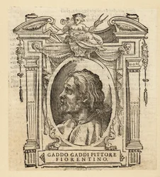 Portret van Gaddo Gaddi, Italiaanse schilder en mozaïekkunstenaar uit Florence in gotische kunststijl, circa 1239-circa 1312