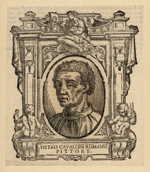 Portret van Pietro Cavallini, Italiaanse schilder en mozaïekontwerper van de late Middeleeuwen