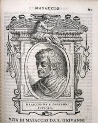 Portret van Tomaso Masaccio uit Vasaris Levens van de Kunstenaars, voor het eerst gepubliceerd in 1550